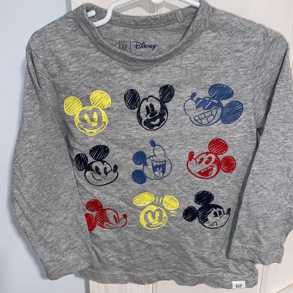 Baby Gap Disney Gray Long Sleeve Graphic Mickey Faces Shirt